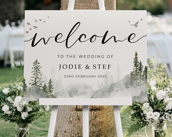 Wedding Welcome Sign, A1, A2 Personalised Wedding Signs, Wedding Decor, Wedding Gift, Welcome Wedding Board, Misty Forest Wedding Sign