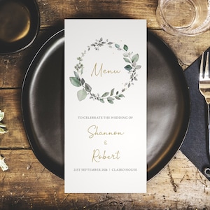 Eukaliptusowe spersonalizowane menu weselne - Menu w formacie DL - Spersonalizowane menu weselne dla miejsca - Dekoracje stołów weselnych - Wystrój weselny