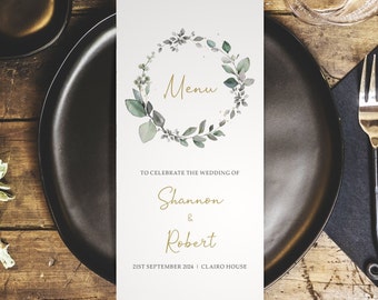 Eucalyptus Personalised Wedding Menus - DL Size Menus - Personalised Wedding Menus for the venue - Wedding Table Decorations - Wedding Decor