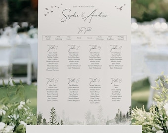 Misty Forest Wedding Seating Chart, A1, A2 Personalised Wedding Table Plan, Wedding Decor, Wedding Gift, Table Planner, Seating Chart Sign