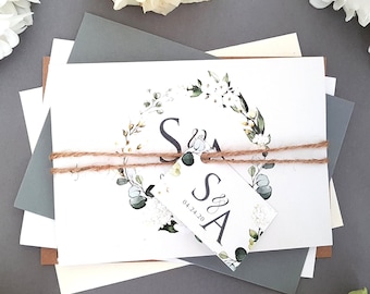 White Floral Wedding Invitation Set With Tags, Rustic Twine & Choice of Envelopes - Luxury Concertina Wedding Invites Design With Greenery