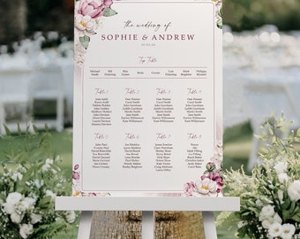 Pink Floral Wedding Seating Chart, A1, A2 Personalised Wedding Table Plan, Wedding Decor, Table Planner, Seating Chart Sign