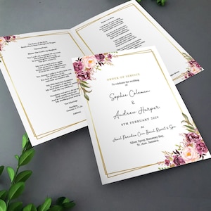 Blush Gold Order of Service for Weddings | Order of the Day | A4 folded to A5 Wedding Programmes or booklets