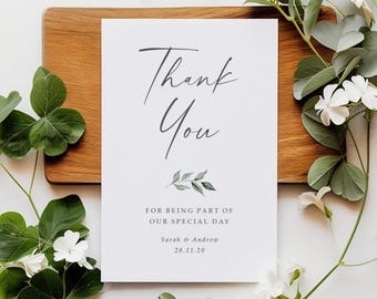 Leaf Wedding Thank You Cards With Envelopes - Any Thank You Message or Wedding Favour Message