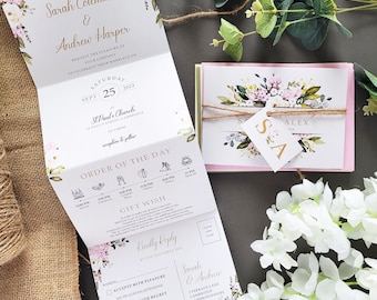 Wildflower Wedding Invitations. Concertina Luxury Wedding Invites with greenery - Including Personalised Tags, Rustic Twine & Envelopes