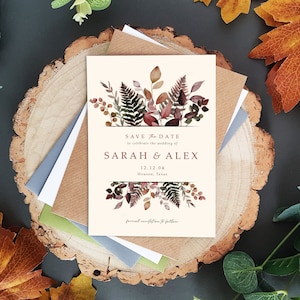 Burgundy Save the Date Cards or Save the Evening or Weekend With Envelopes - Autumn Fall Save the Dates Wedding Announcement