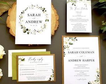 White Floral Wedding Invitation Set: Luxury A5 Invites with Envelopes