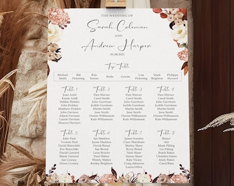 Boho Autumn Wedding Seating Chart, A1, A2 Personalised Wedding Table Plan, Wedding Decor, Wedding Gift, Table Planner, Seating Chart Sign