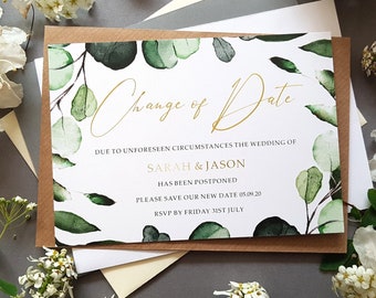 Botanical Change of Date Cards for Postponed Weddings With Envelopes, Wedding Date Changed Cards - Save the Date Cards