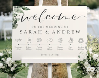 Baby's Breath Order of the Day Wedding Welcome Sign in Any Colour, A1, A2 Personalised Wedding Signs, Greenery Welcome Wedding Board