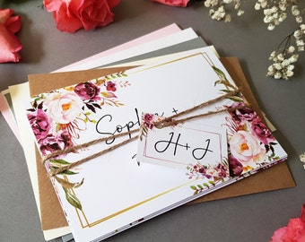 Blush Gold Hochzeitseinladung Set mit Umschlägen, Concertina Trifold Luxus Hochzeit lädt mit Etikett, rustikaler Schnur und einer Auswahl an Umschlägen ein