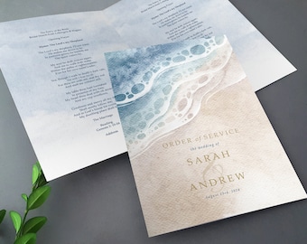 Beach Sand & Sea Order of Service for Weddings | Greenery Order of the Day | A4 folded to A5 Wedding Programmes or booklets