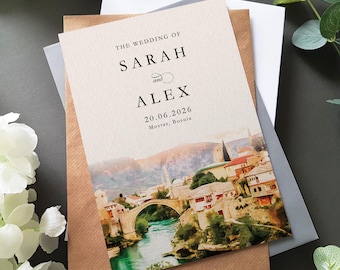 Venue Watercolor Wedding Invitations - Watercolour Illustration Luxury Wedding Invites Set with Envelopes - Venue Painting