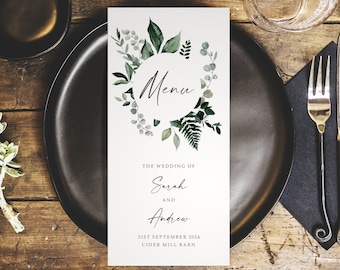 Greenery Wedding Menus - DL Size Menus - Personalised Wedding Menus for the venue - Wedding Table Decorations - Wedding Decor