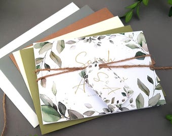 Eucalyptus Wedding Invitation Set  - Greenery Luxury Concertina Trifold Invites With Personalised Tags, Rustic Twine & Choice of Envelopes