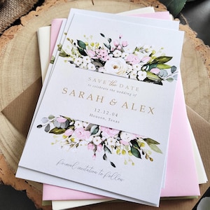 Cartes « Save the Date » fleurs sauvages avec enveloppes - Faire-part de mariage « Save the Dates » floral