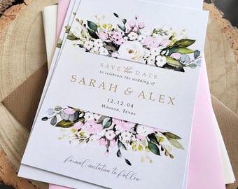 Wildflower Save the Date Cards With Envelopes - Floral Save the Dates Wedding Announcement