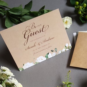 Cartes "Retenez cette date" florales rustiques de conte de fées ou Réservez votre soirée ou votre week-end avec des enveloppes - Soyez notre invité, "Retenez les dates"