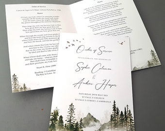 Misty Order of Service for Weddings | Order of the Day | A4 folded to A5 Wedding Programmes or booklets