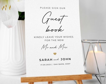 Wedding Sign - Please Sign Our Guest Book on A3, A4 or A5 Printed on Card and Personalised