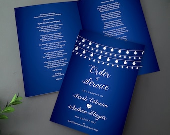Navy Lights Order of Service for Weddings in any colour | Order of the Day | A4 folded to A5 Wedding Programmes or booklets