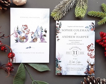 Winter Wedding Invitation Set or Evening Invitation, Reception Invites Including Envelopes, A6 Flat Card Wedding Invites