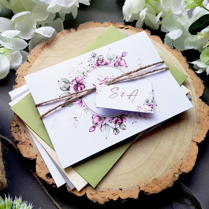 Pink Wedding Invitation Set - Fuchsia Eucalyptus Concertina Trifold ...