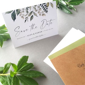 Greenery Save the Date-kaarten of bewaar de avond of het weekend met enveloppen - Save the Dates-huwelijksaankondiging
