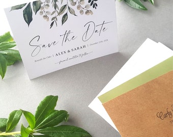 Greenery Save the Date Cards or Save the Evening or Weekend With Envelopes - Save the Dates Wedding Announcement