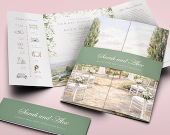 Watercolour Wedding Invitation Set | YOUR IMAGE transformed to Watercolour | White Calla Lily Floral Personalised Gatefold Design