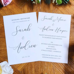 Elegante set di inviti per matrimonio o inviti per ricevimento, incluse buste, inviti per matrimonio in formato A6 con cartoncino piatto - Script minimalista