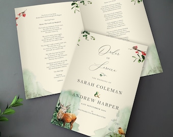Forest Order of Service for Weddings in any colour | Order of the Day | A4 folded to A5 Wedding Programmes or booklets