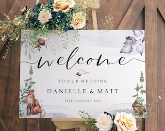 Winter Wedding Welcome Sign in Any Colour, A1, A2 Personalised Wedding Signs, Wedding Decor, Welcome Wedding Board, Gold Wedding Sign