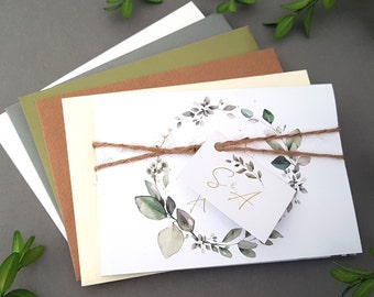 Eucalyptus Wedding Invitation Set  - Greenery Concertina Trifold Luxury Wedding Invites With Tags, Rustic Twine & Envelopes