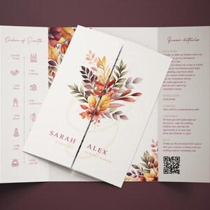 HERBST-Hochzeitseinladungen mit KOSTENLOSEN Umschlägen | Burgunder Orange Laub Herbst Tortenfalz Hochzeit lädt Set ein