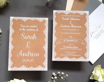 Lace Wedding Invitation Set or Evening Invitation, Reception Invites Including Envelopes, A6 Flat Card Wedding Invites