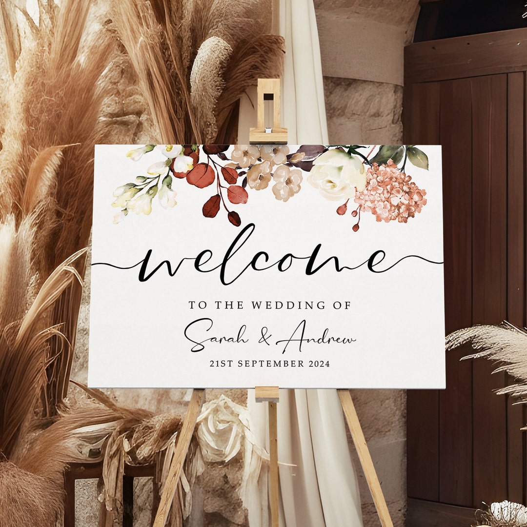 Boho Autumn Wedding Welcome Sign, A1, A2 Personalised Wedding Signs ...
