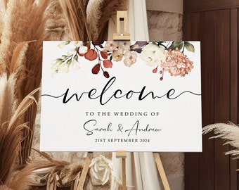 Boho Autumn Wedding Welcome Sign, A1, A2 Personalised Wedding Signs, Wedding Decor, Wedding Gift, Welcome Wedding Board
