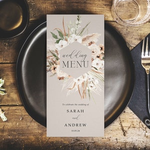 Boho personalisierte Hochzeitsmenüs - Menüs in DL-Größe - personalisierte Hochzeitsmenüs für den Veranstaltungsort - Hochzeit Tischdekoration - Hochzeitsdeko