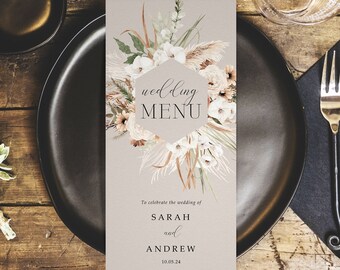 Boho Personalised Wedding Menus - DL Size Menus - Personalised Wedding Menus for the venue - Wedding Table Decorations - Wedding Decor