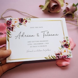 Blush Gold Save the Date-kaarten of bewaar de avond of het weekend met enveloppen - elke kleur of elk bericht - Save the Date-trouwkaart