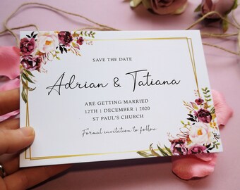 Blush Gold Save the Date Cards Or Save the Evening or Weekend With Envelopes - Any Colour or Message - Save the Date Wedding Card