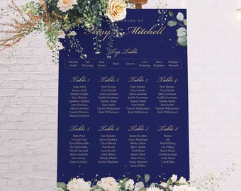 Blue Floral Wedding Seating Chart, A1, A2 Personalised Wedding Table Plan, Wedding Decor, Wedding Gift, Table Planner, Seating Chart Sign