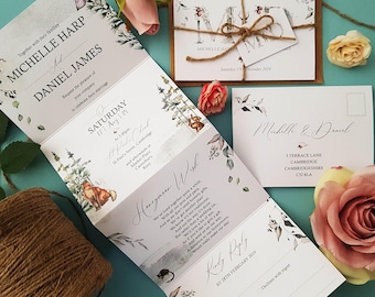 Winter Wedding Invitation Set - Concertina Trifold Wedding Invites With Tags, Rustic Rustic Twine & Envelopes