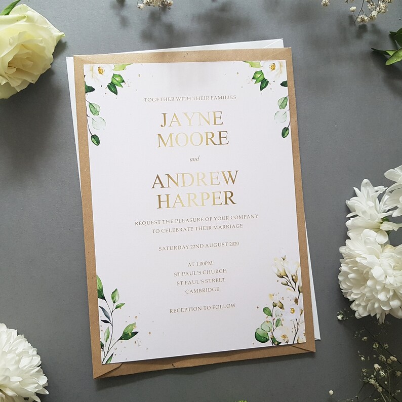 White Gold Wedding Invitation Set A5 Wedding Invitations Etsy UK