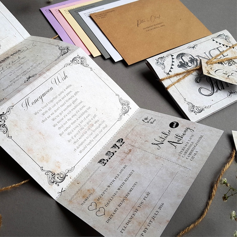 Fairytale Wedding Invitation Set , Concertina Wedding Invites - Rustic Storybook Disney Wedding Invites With Envelopes image 4