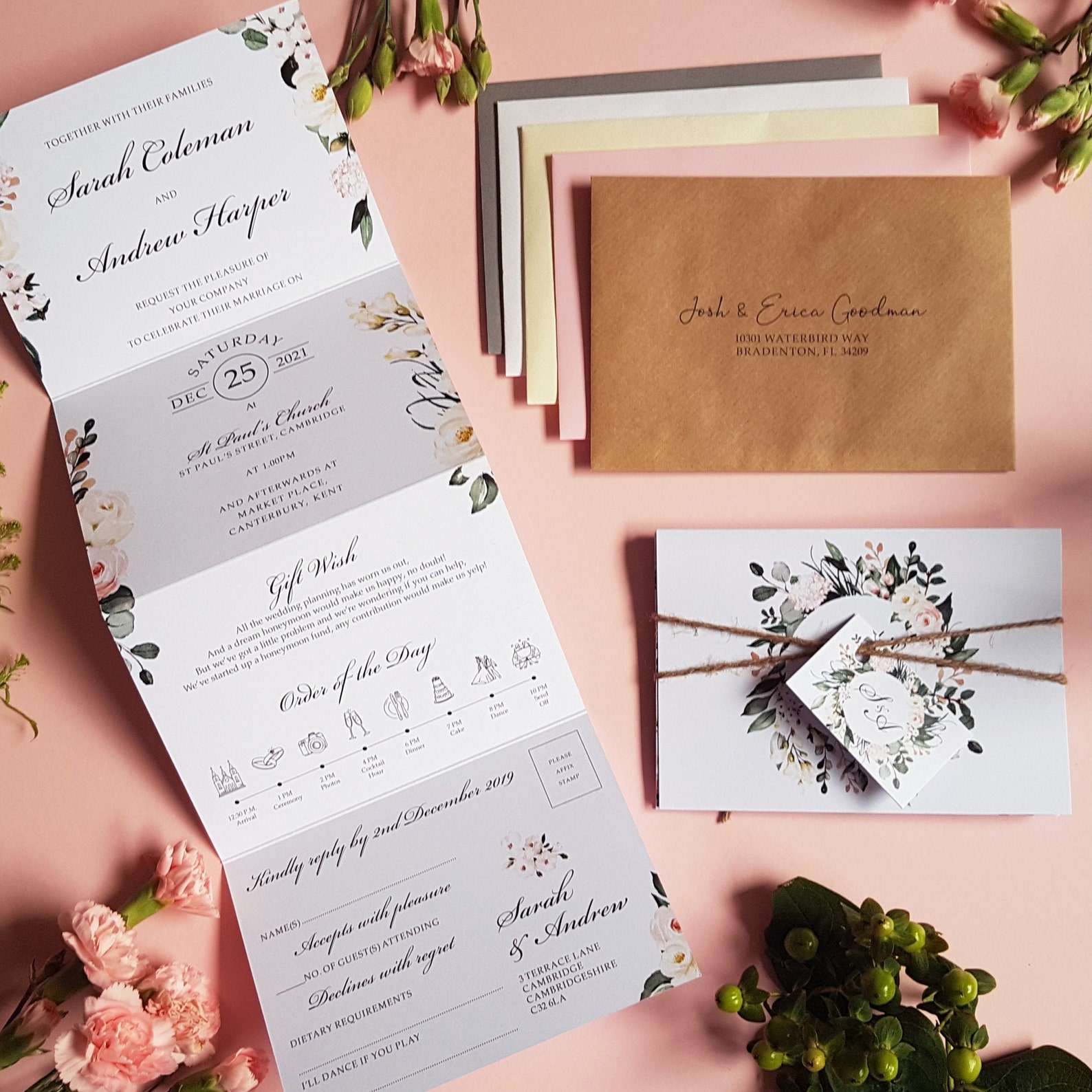 Floral Wedding Invitation Set Concertina Wedding Invite With Etsy