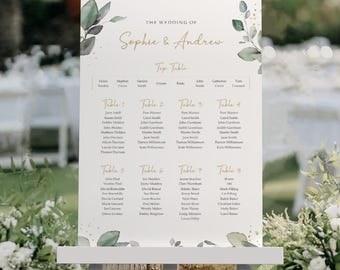 Eucalyptus Wedding Seating Chart, A1, A2 Personalised Wedding Table Plan, Wedding Decor, Table Planner, Seating Chart Sign