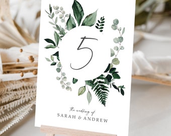 Greenery Table numbers or Table Names | Any Colour Font | A5 double sided cards | Weddings | Dinner or Gala Event