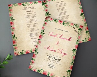 Country Cottage Order of Service for Weddings | Order of the Day | Vintage A4 folded to A5 Wedding Programmes or booklets